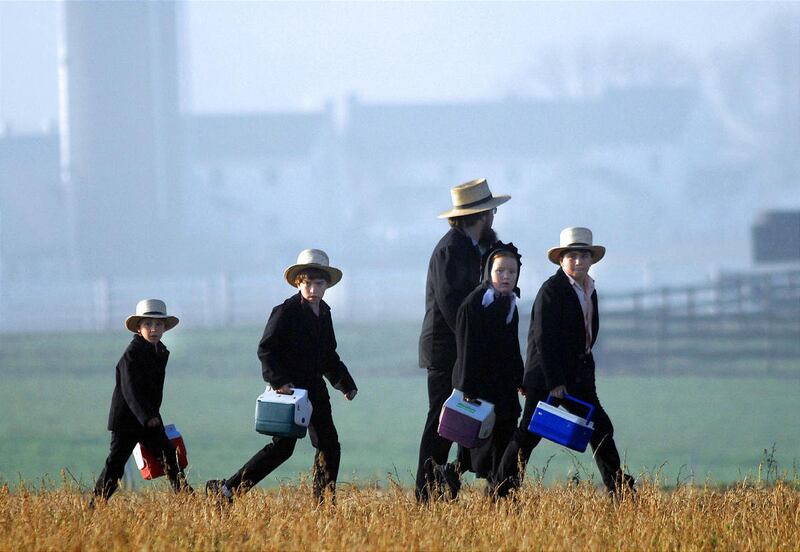 Amish children head to school in Lancaster County, Pa. The Amish and other religious minorities sometimes seek legal exemption for their religious practices.
