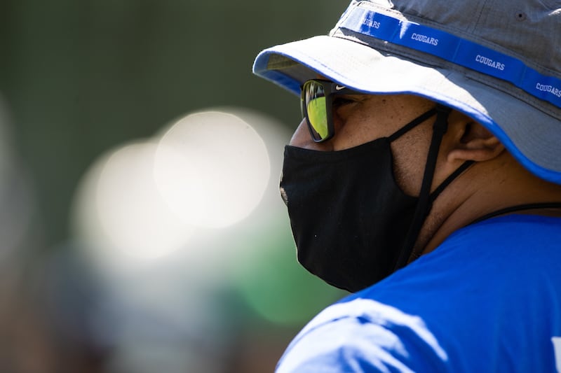BYU football coach Kalani Sitake looks on during a practice last August during fall camp in Provo, Utah.
