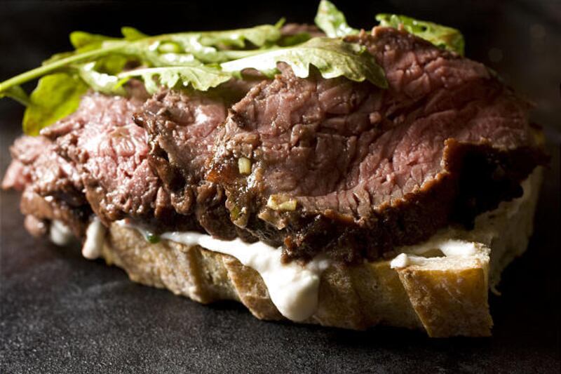 Bison sirloin steak, here in sandwich form, is low in total fat, saturated fat and sodium.