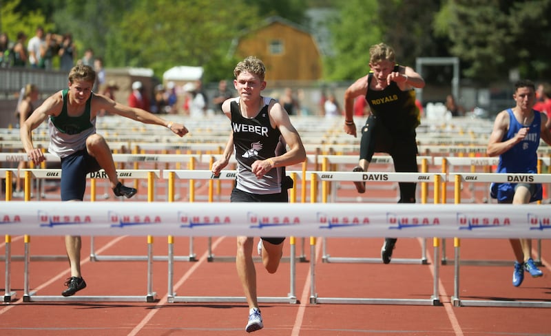 Weber’s Ryan Trane, wins the 6A 110-meter hurdles at last year’s state meet.