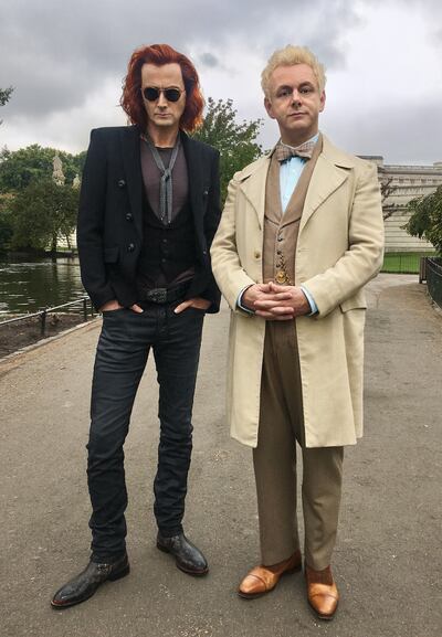 David Tennant and Michael Sheen in "Good Omens," which comes out May 31 on Amazon Prime.