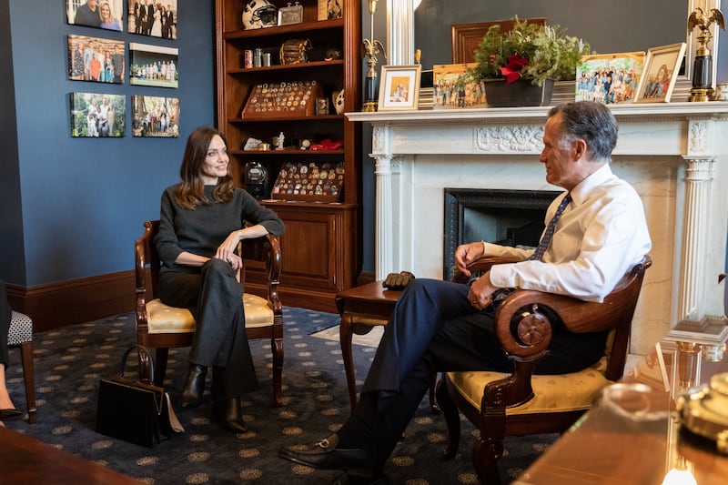 Actress Angelina Jolie meets with Utah Sen. Mitt Romney.