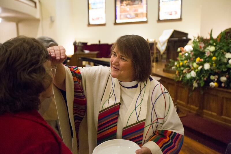 Bishop Karen Oliveto serves as guest preacher at First United Methodist Church in Salt Lake City on Sunday, Jan. 13, 2019. In February, leaders of the United Methodist Church will meet to decide how to approach ordination and marriage for LGBT members. Th