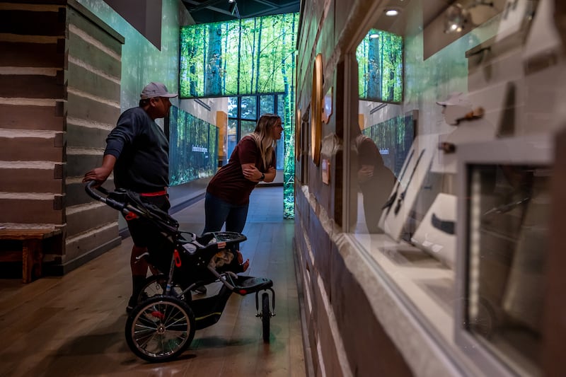 David and Meghan Hernandez, and their 4-month-old son Jacob, of Ft. Worth, Texas, tour the Church History Museum.