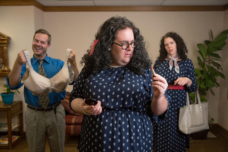 Greg Hansen, left, Daniel Fenton Anderson and Elizabeth Golden star in “Cash on Delivery” at Hale Center Theater Orem. The show runs through Feb. 4.