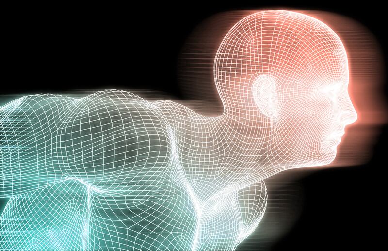 Artificial intelligence concept with a wire mesh grid.