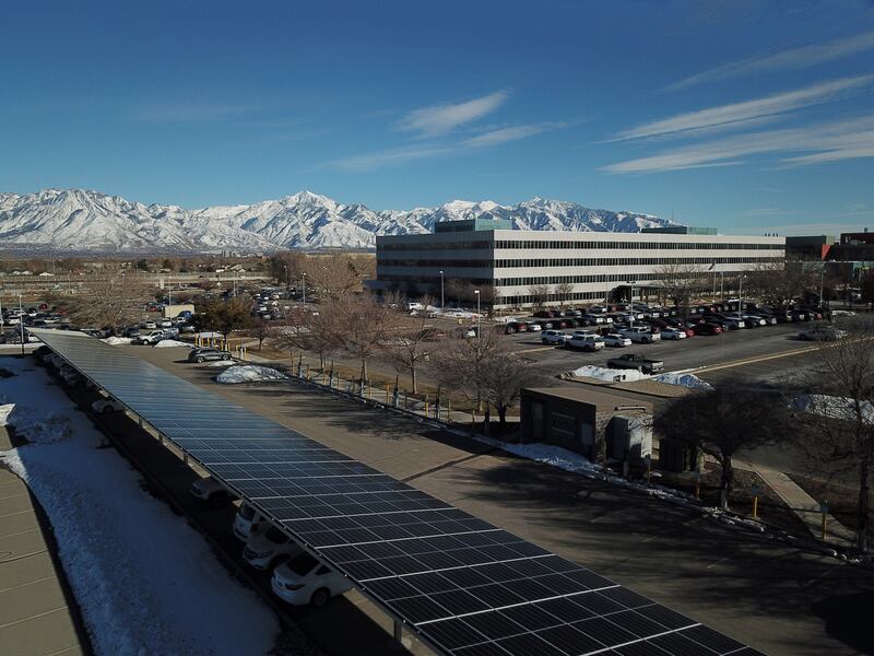 Solar Panel installation at the Taylorsville State Office Building. Rocky Mountain Power's renewable energy-focused Blue Sky program on Monday celebrated its 200th completed project.