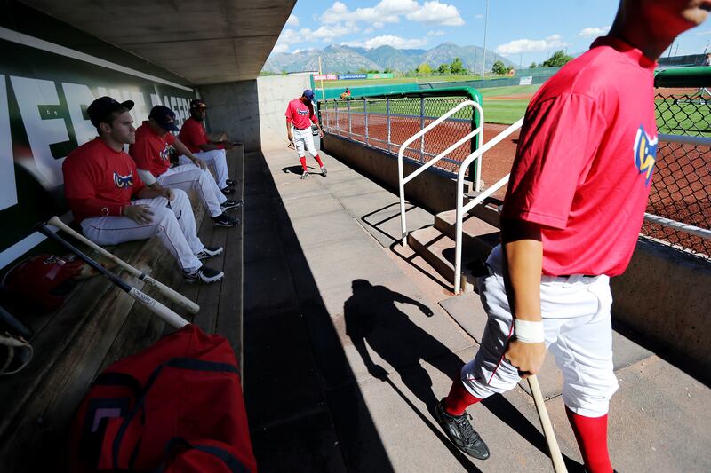 Orem Owlz players get ready for a workout during media day Saturday, June 14, 2014, at Brent Brown ball field.