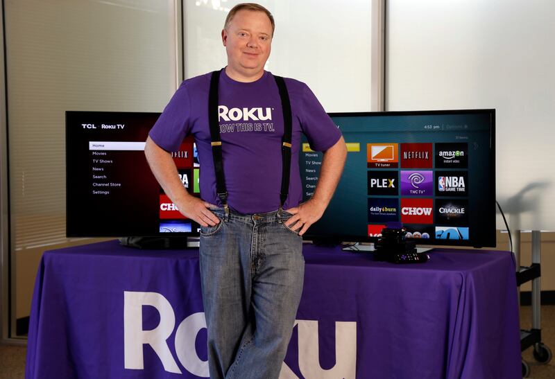 In this May 19, 2014, file photo, Roku CEO Anthony Wood poses for a portrait, in Saratoga, Calif. Shares of Roku, an early player in streaming-video gadgets, are soaring Thursday, Sept. 28, 2017, after an initial public offering raised $219 million. It is