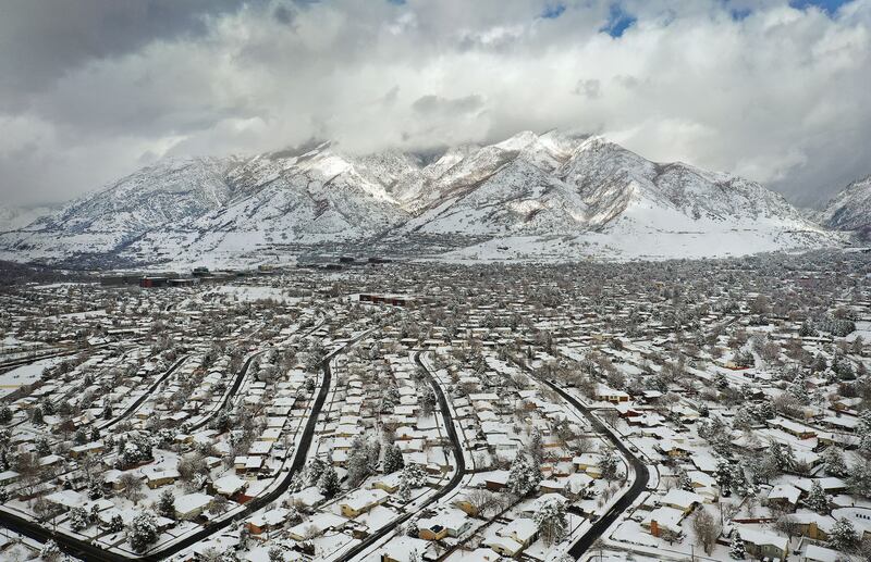 Snow covers the Salt Lake Valley and Wasatch Mountains on Wednesday, Feb. 17, 2021.