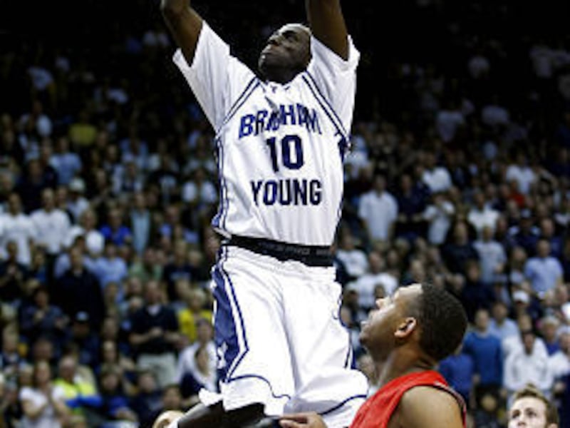 BYU's Michael Loyd Jr. flies in for a dunk. Loyd had a big game subbing for Jimmer Fredette, who was ill.