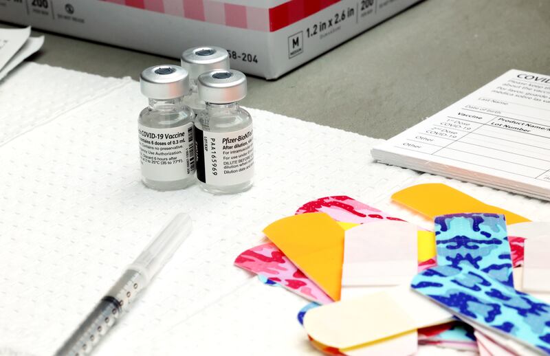 Pfizer-BioNTech COVID-19 vaccine vials at Weber State University in Ogden.
