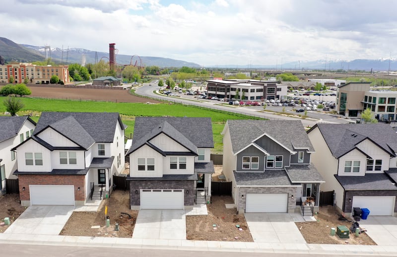 Single-family houses are pictured in the ROSE community in Farmington, Utah.
