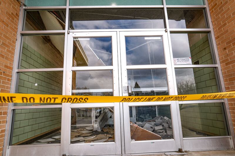 Earthquake damage West Lake STEM Junior High School in West Valley City is pictured on March 31, 2020.