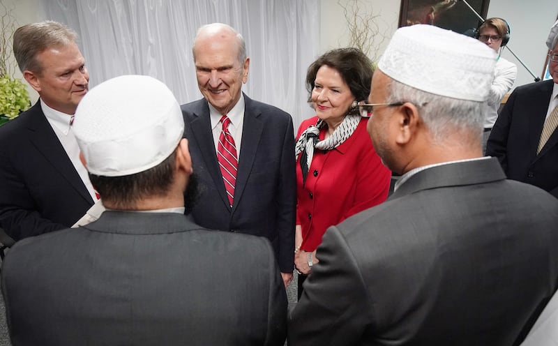 President Russell M. Nelson of The Church of Jesus Christ of Latter-day Saints and his wife Sister Wendy Nelson meet with imams and a victim in Auckland, New Zealand, on May 21, 2019, from two mosques that were recently attacked. Two imams represented the