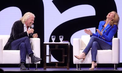 Richard Branson does a Q-and-A session with moderator Jen Morgan during the Qualtrics summit at the Salt Palace Convention Center in Salt Lake City on Wednesday, March 6, 2019.