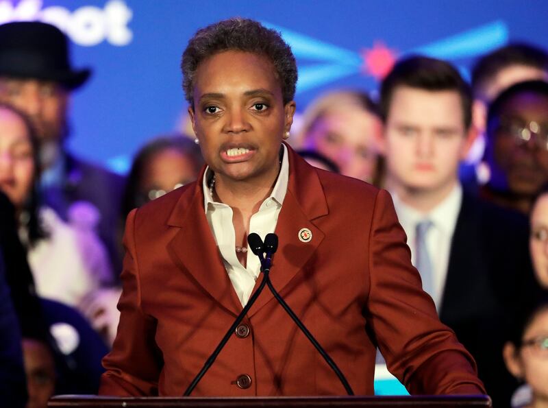 Lori Lightfoot speaks at her election night party Tuesday, April 2, 2019, in Chicago.