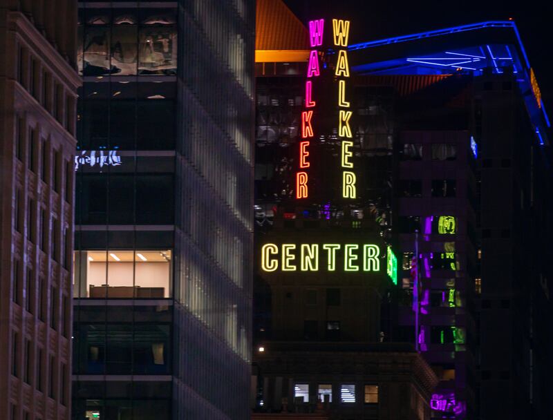 The Walker Center lit up in different colors Thursday night. Crews recently replaced the old neon lighting strips with LED strips.