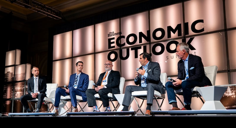 Panelists speak during the Utah Business Magazine Economic Outlook Summit Outlook Summit at the Grand America Hotel.
