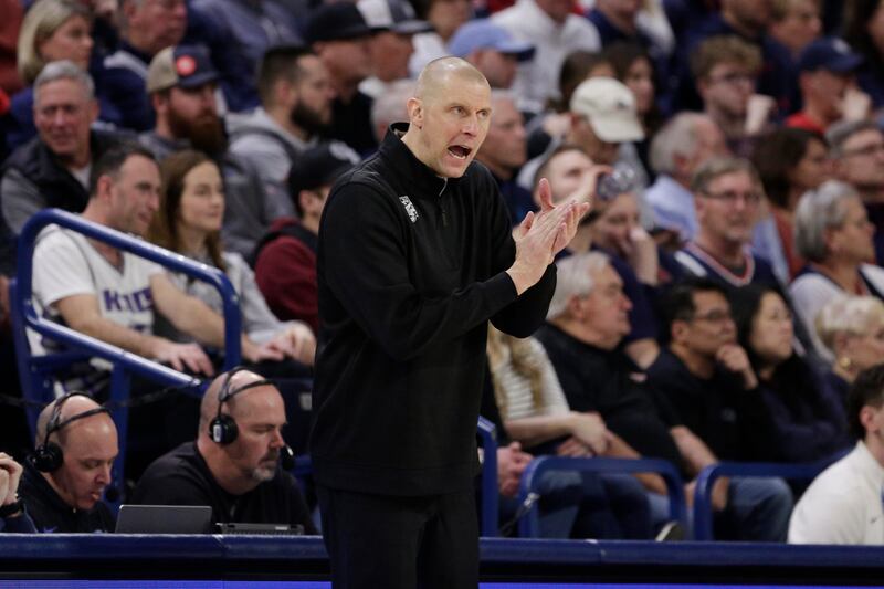 BYU coach Mark Pope directs his team during game against Gonzaga, Saturday, Feb. 11, 2023, in Spokane, Wash.