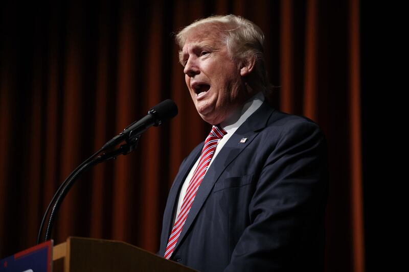 Republican presidential candidate Donald Trump speaks during a campaign rally at Briar Woods High School, Tuesday, Aug. 2, 2016, in Ashburn, Va.