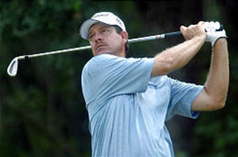 Bart Bryant watches his shot on the third hole during Sunday's final round of the Texas Open.