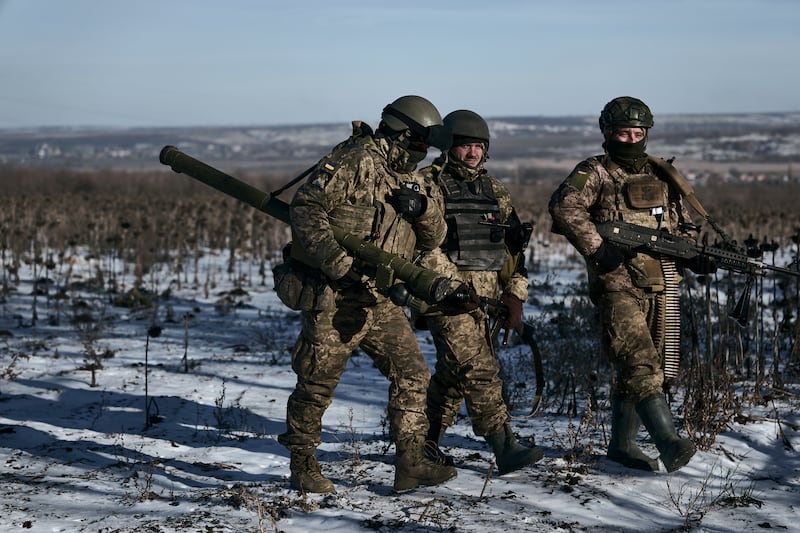 Ukrainian soldiers on their positions in the frontline near Soledar, Donetsk region, Ukraine.