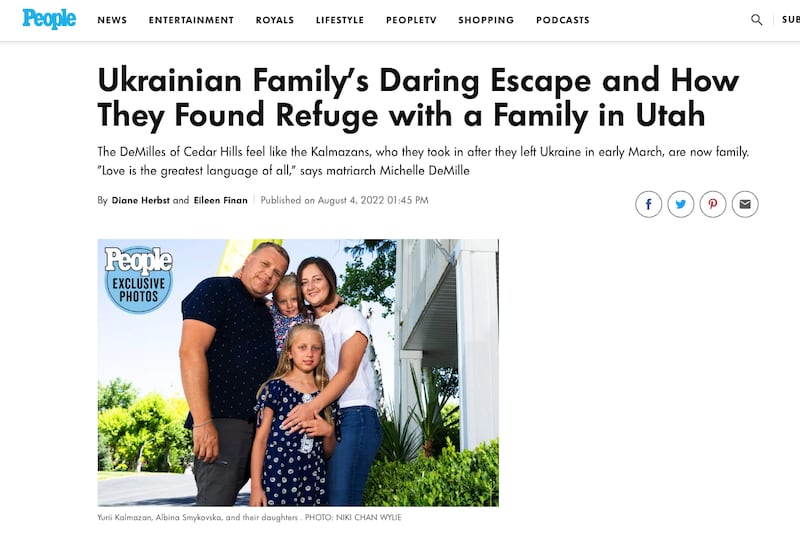 A Latter-day Saint family in Utah was recently featured in a People Magazine article for taking in a family of Ukrainian refugees.
