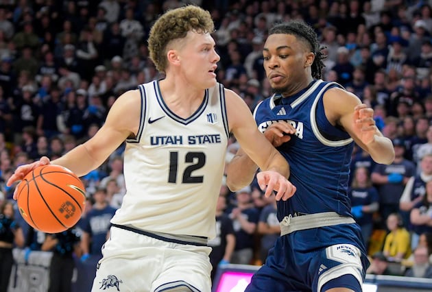 ‘He’s really what college athletic is all about’: Mason Falslev leads Utah State to 71-62 win over Nevada