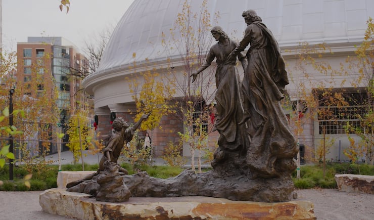 The new First Vision statue is shown on Temple Square on Friday, November 22, 2024.