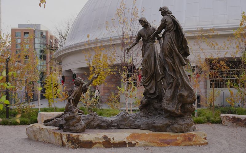 The new First Vision statue is shown on Temple Square on Friday, November 22, 2024.