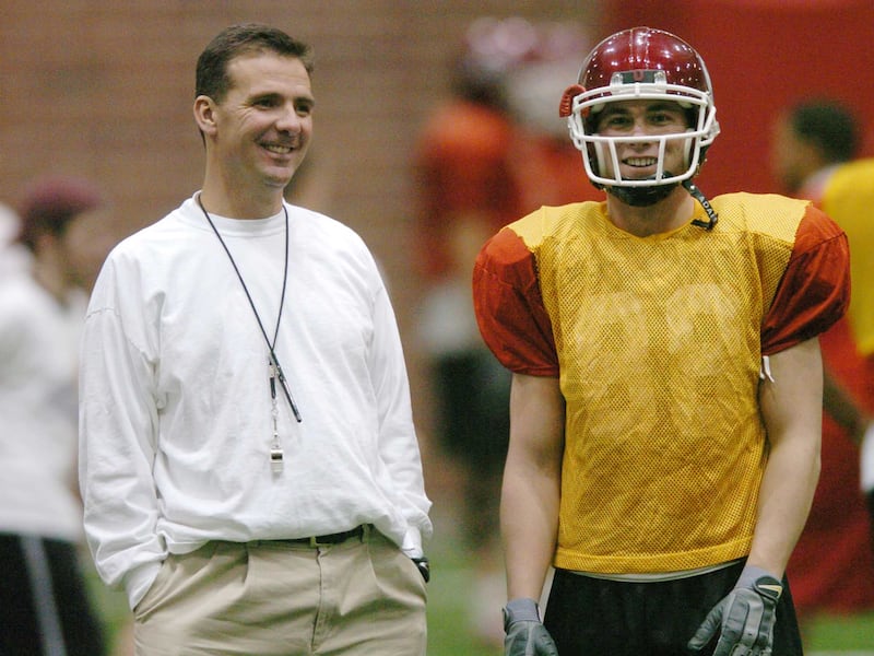 Coach Urban Meyer conducts practice at the U of U practice facility in Salt Lake City, Utah Thursday December 16, 2004.