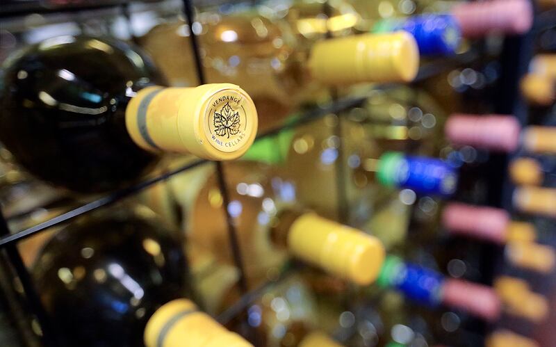Wine bottles are pictured at a state liquor store in Salt Lake City on Friday, Oct. 23, 2020.
