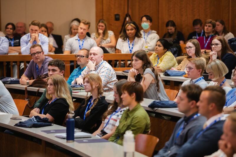 First-year law students listen as the new dean of BYU’s law school, David H. Moore, welcomes them to campus on Aug. 23, 2023.