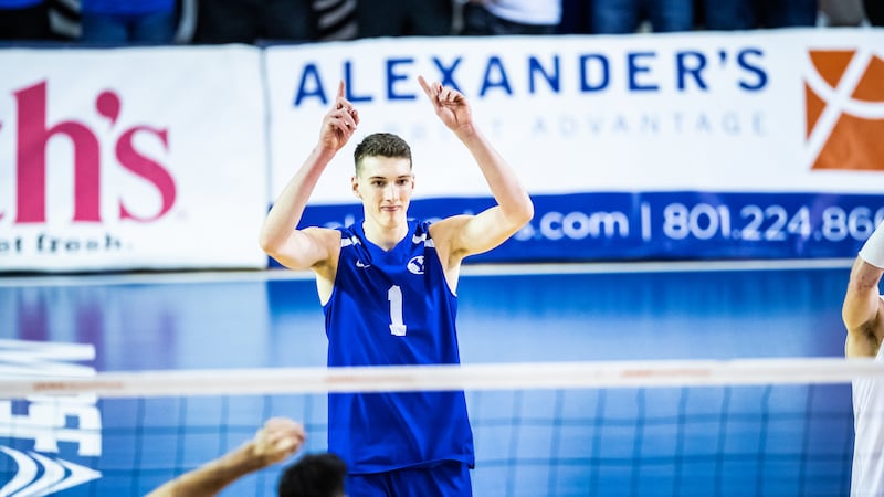 Davide Gardini celebrates a point against Pepperdine on March 16. Gardini was one of four Cougars to earn MPSF honors Thursday, winning Freshman of the Year.