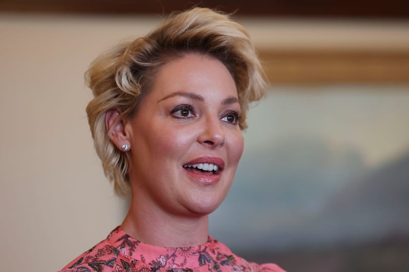 Katherine Heigl speaks at a press conference about gas chamber euthanasia of animals in shelters at the Capitol in Salt Lake City.