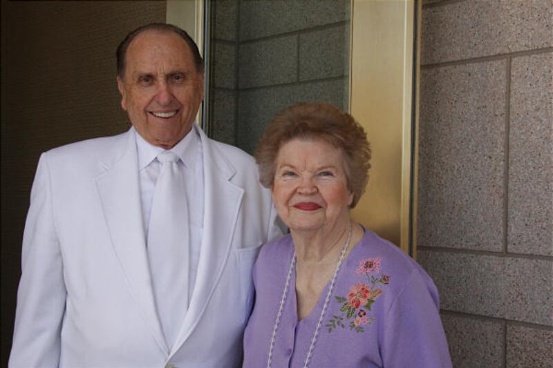 Sister Frances Monson, right, wife of LDS Church President Thomas S. Monson, left.