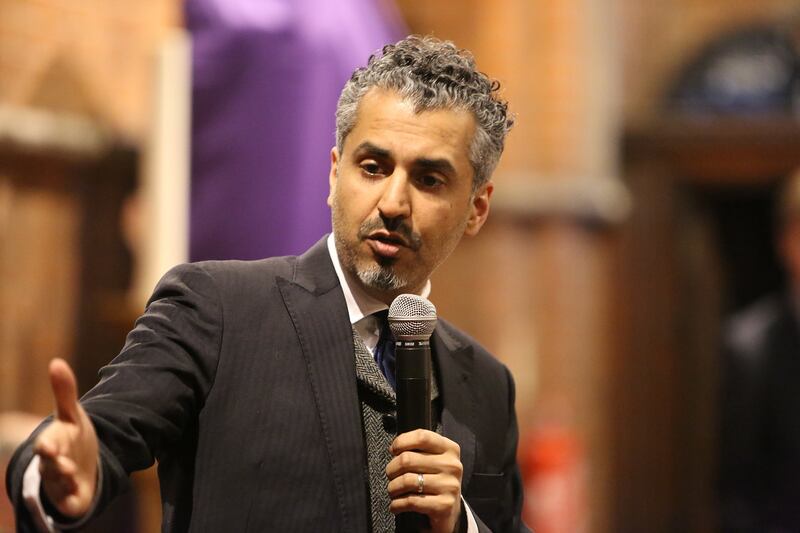 Maajid Nawaz speaking at a campaign event in London, 2015. He sued the Southern Poverty Law Center for including him in its bogus "Field Guide to Anti-Muslim Extremists," and this week the SPLC agreed to pay him a $3.375 million settlement and issued a pu