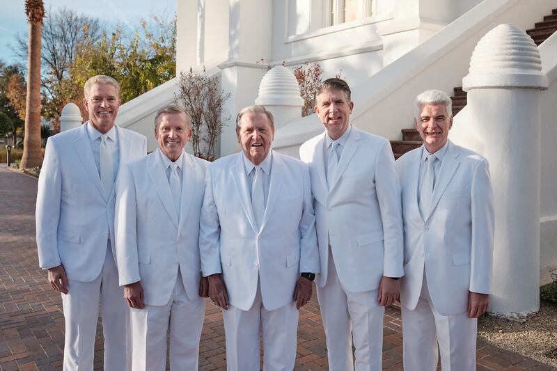 Elders Brian K. Taylor and Kevin R. Duncan with President Jeffrey R. Holland, center, Elder Matthew S. Holland and Bishop Gérald Caussé.