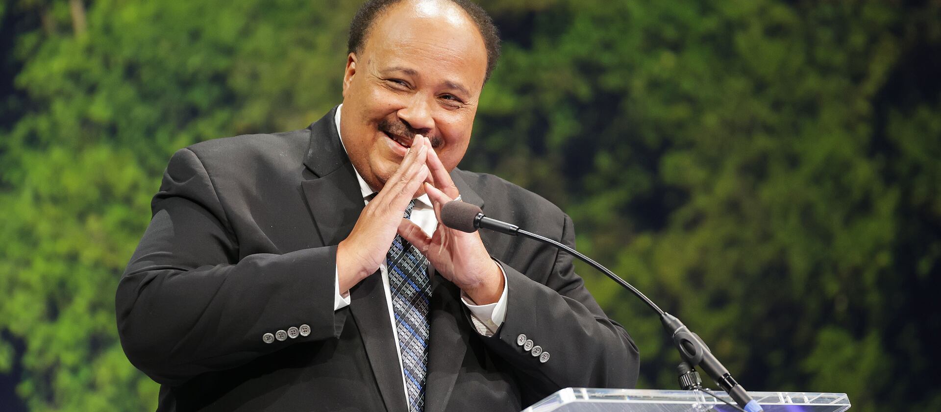 Martin Luther King III speaks during a Brigham Young University forum at the Marriott Center in Provo.