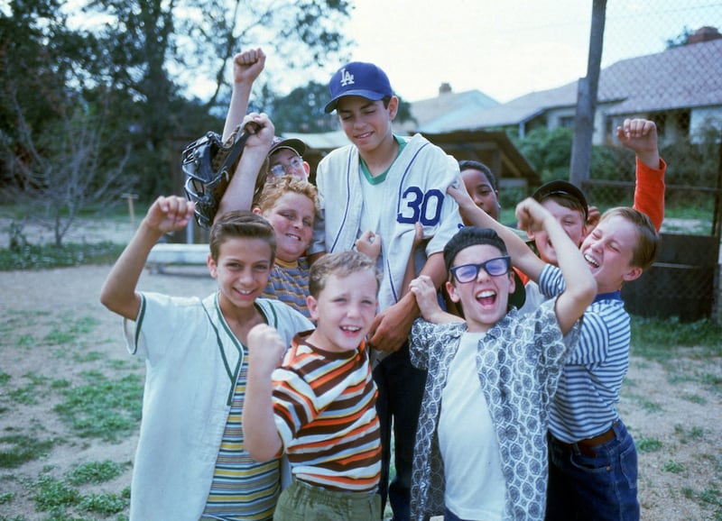 Marty York, Patrick Renna, Shane Obedzinski, Grant Gelt, Mike Vitar, Chauncey Leopardi, Brandon Adams, Victor DiMattia and Tom Guiry in “The Sandlot.”