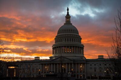 The Capitol at sunset after the Senate rejected competing Democratic and Republican proposals for ending the partial government shutdown, which is the longest in the nation's history, in Washington, Thursday, Jan. 24, 2019.