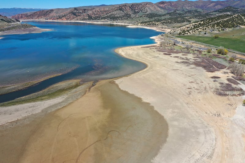 Low water levels are pictured in Echo Reservoir north of Coalville on Thursday, May 6, 2021.