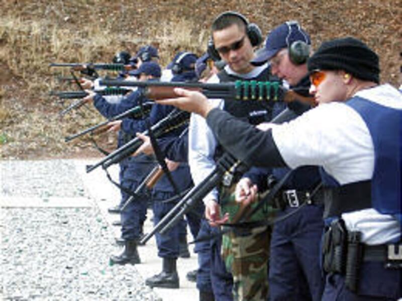 Students in the Salt Lake Police Department's first academy work on shotgun training.