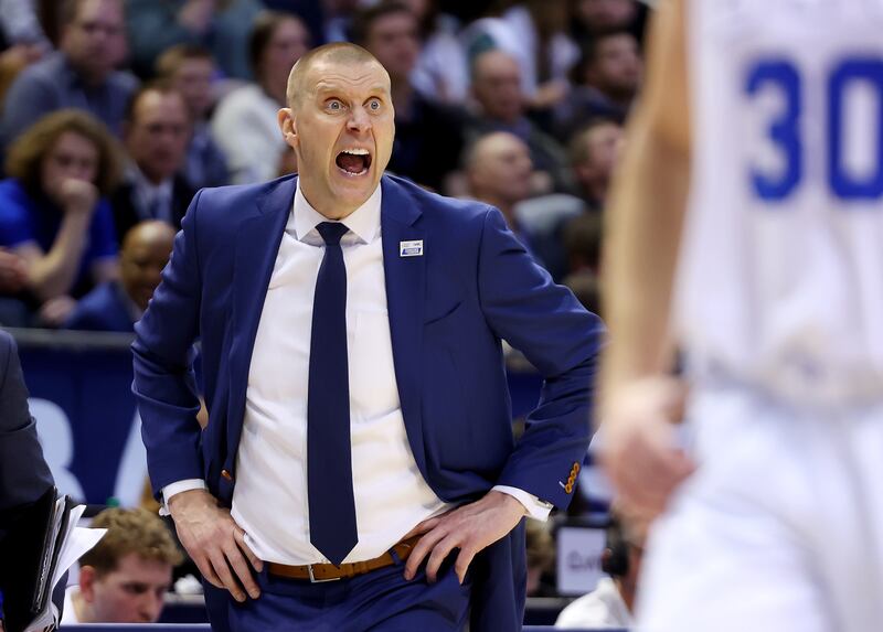 BYU coach Mark Pope yells out instructions as BYU and Saint Mary’s play at the Marriott Center in Provo, Jan. 28, 2023.