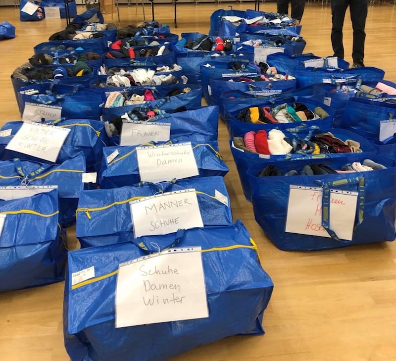 Latter-day Saints collected 60 bags of clothing for refugees in Frankfurt, Germany.
