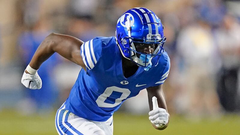 BYU receiver Kody Epps runs a route during game against Utah State Thursday, Sept. 29, 2022, in Provo, Utah.