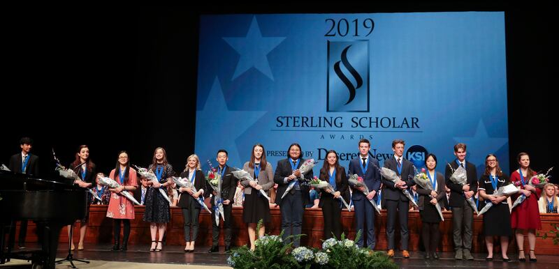 High school students are applauded during the Deseret News/KSL Sterling Scholar Awards ceremony at the Conference Center’s Little Theatre