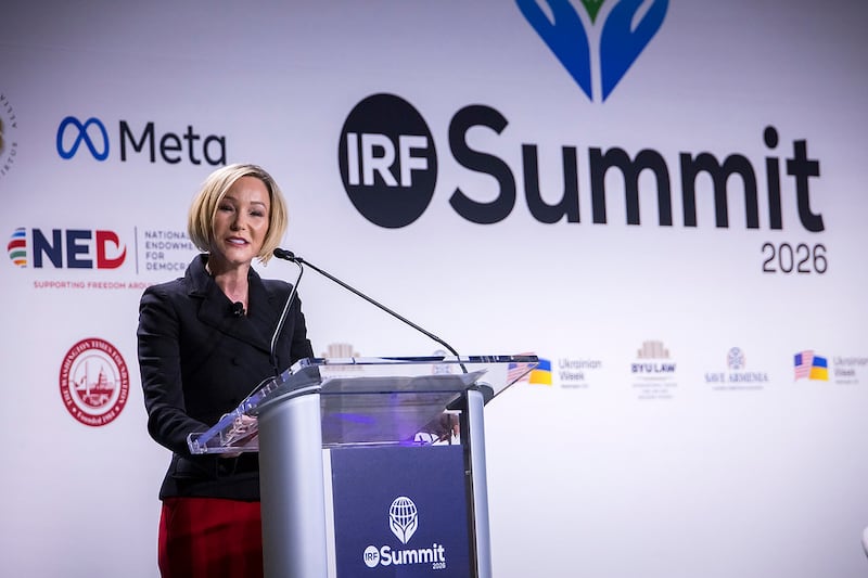 White House Faith Office senior adviser Paula White-Cain delivers an opening keynote address at IRF Summit 2026.
