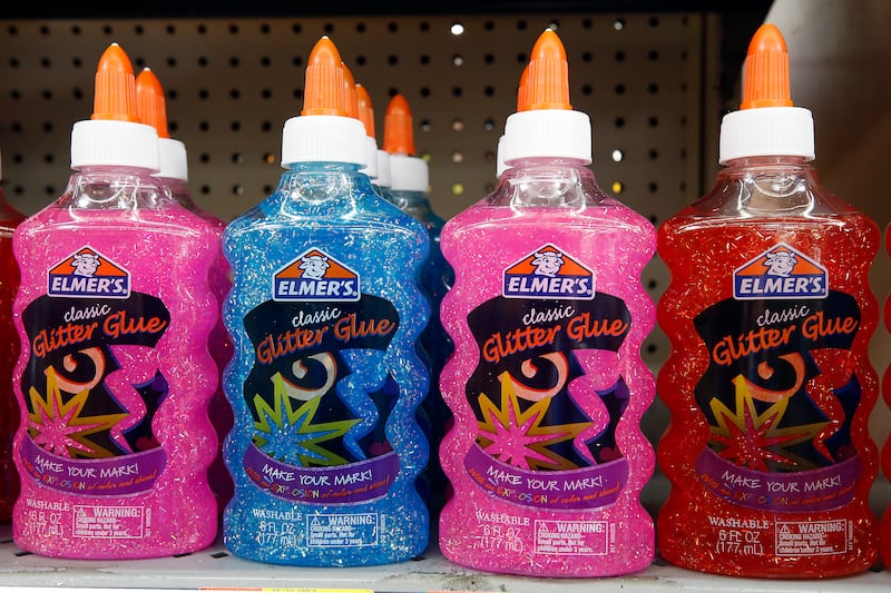 A display of sparkle Elmer’s glue in a Walmart in Pittsburgh is pictured on July 19, 2018.